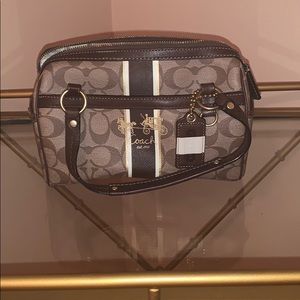 Small Leather Signature Coach Bag w/ Plaid Fabric
